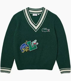 Lacoste Comic Badge Striped V-Neck Sweater