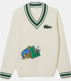 Lacoste Comic Badge Striped V-Neck Sweater
